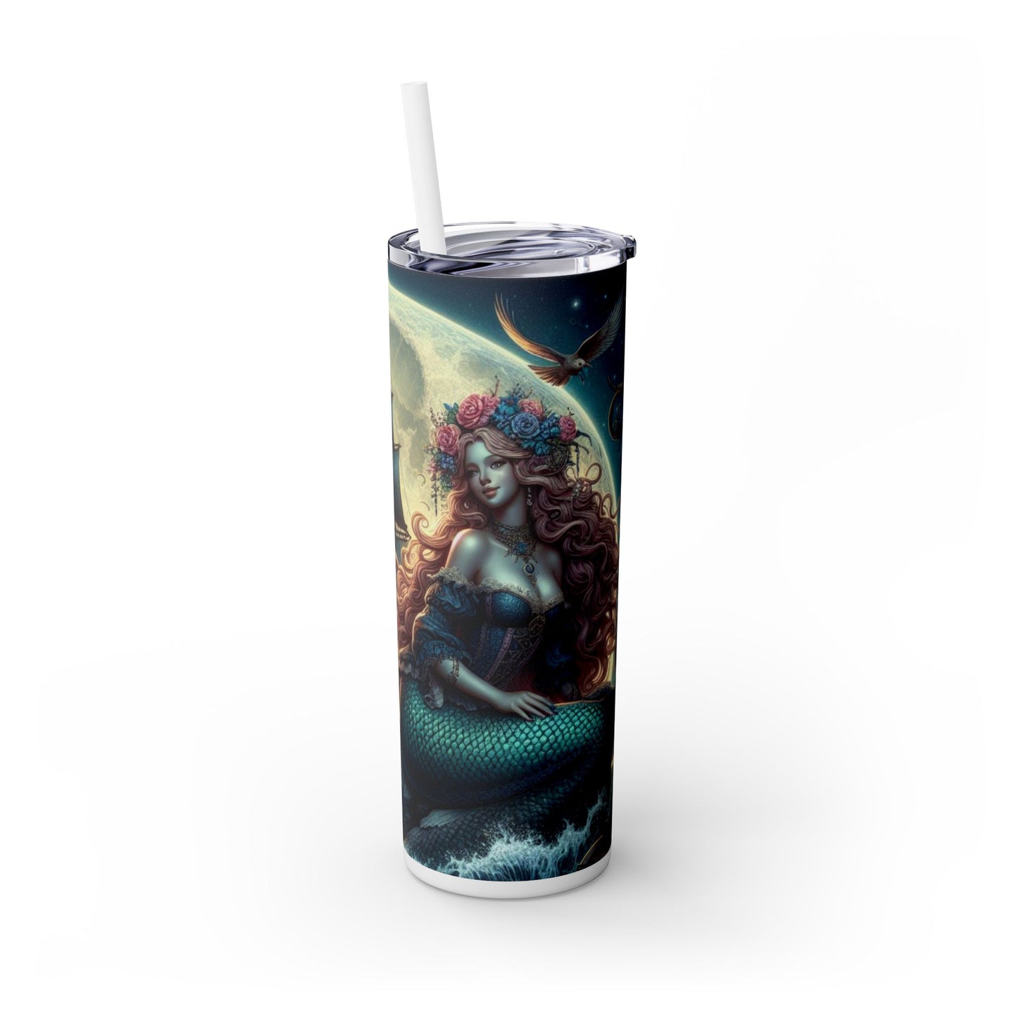 Mermaid Pirate Ship Skinny Tumbler with Straw, 20oz