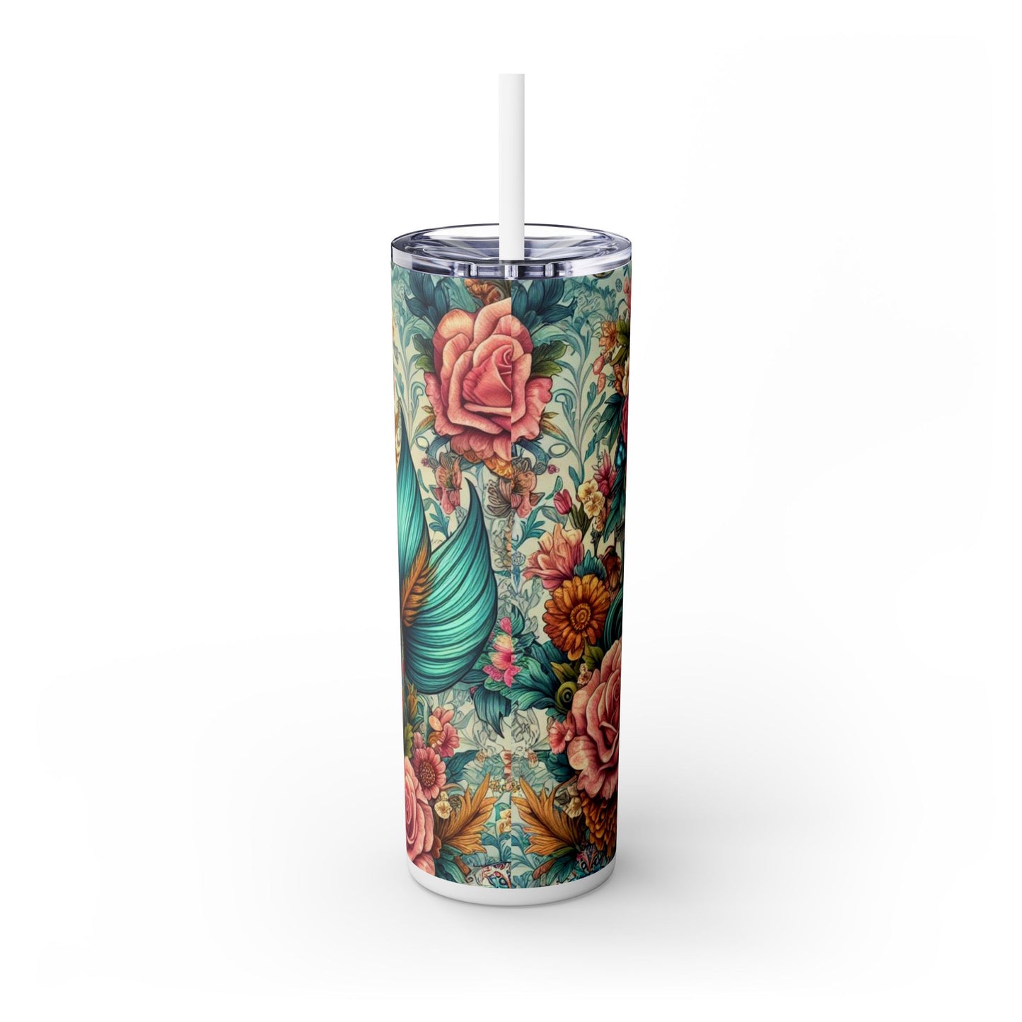 Mermaid Sugar Skull Skinny Tumbler with Straw, 20oz