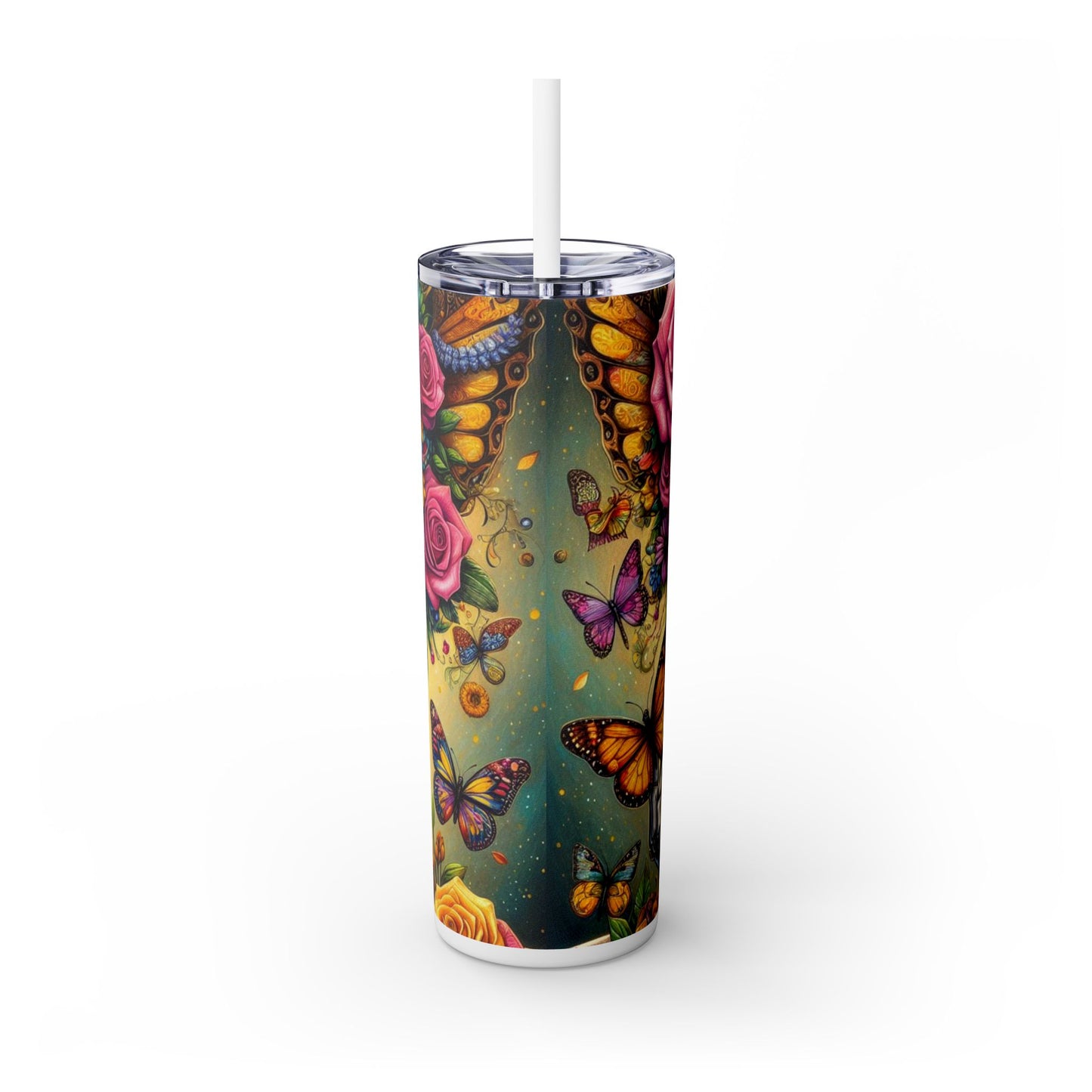 Sugar Skull Skinny Tumbler with Straw, 20oz