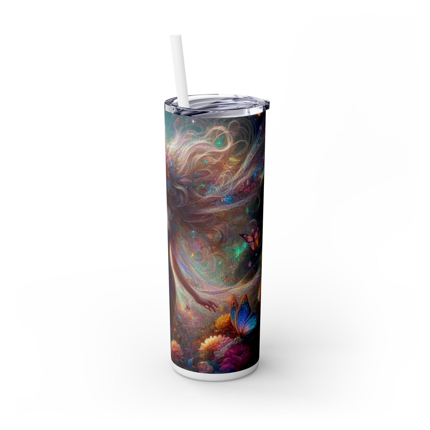 Fairy Butterfly Fantasy Skinny Tumbler with Straw, 20oz