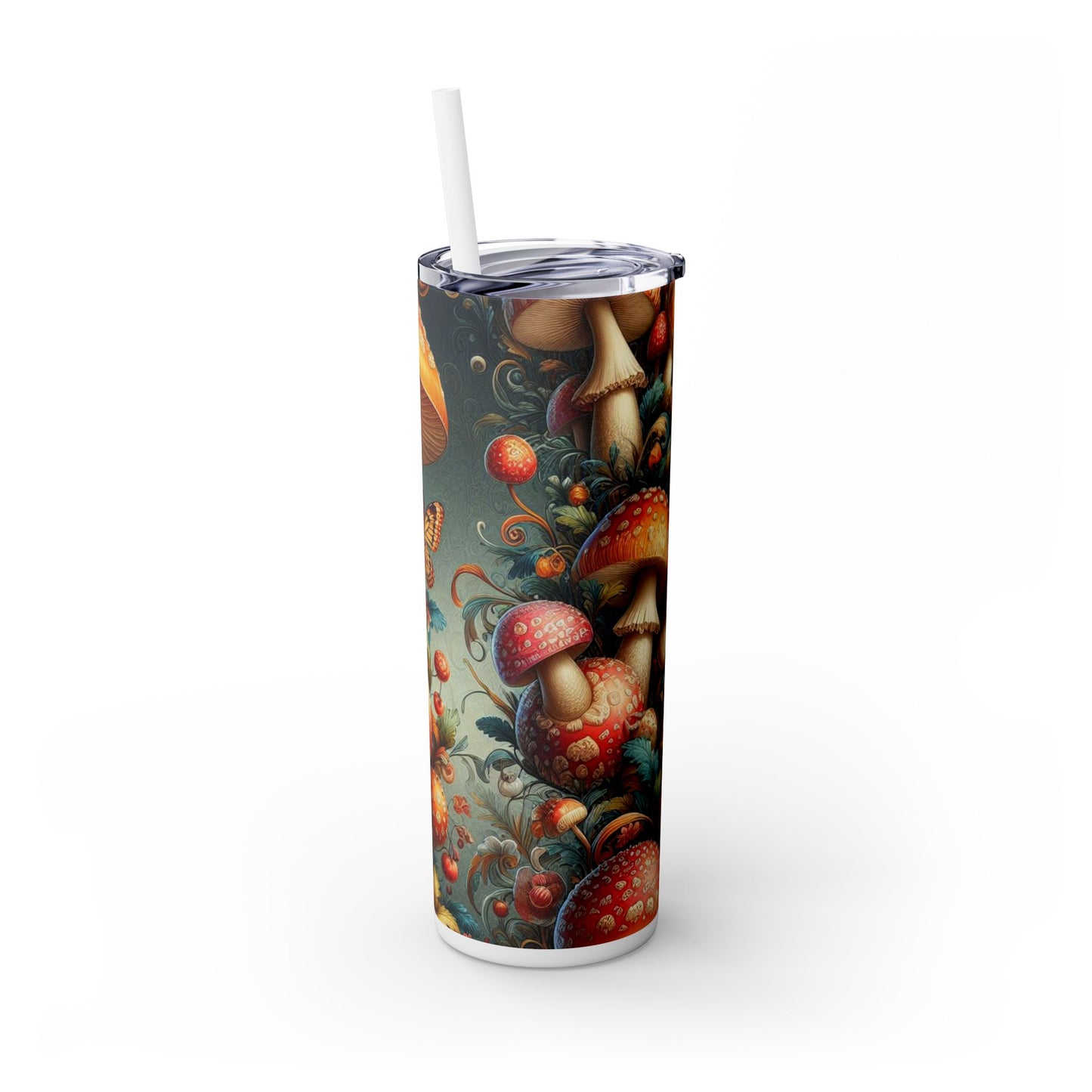 Mushroom Amanita Skinny Tumbler with Straw, 20oz