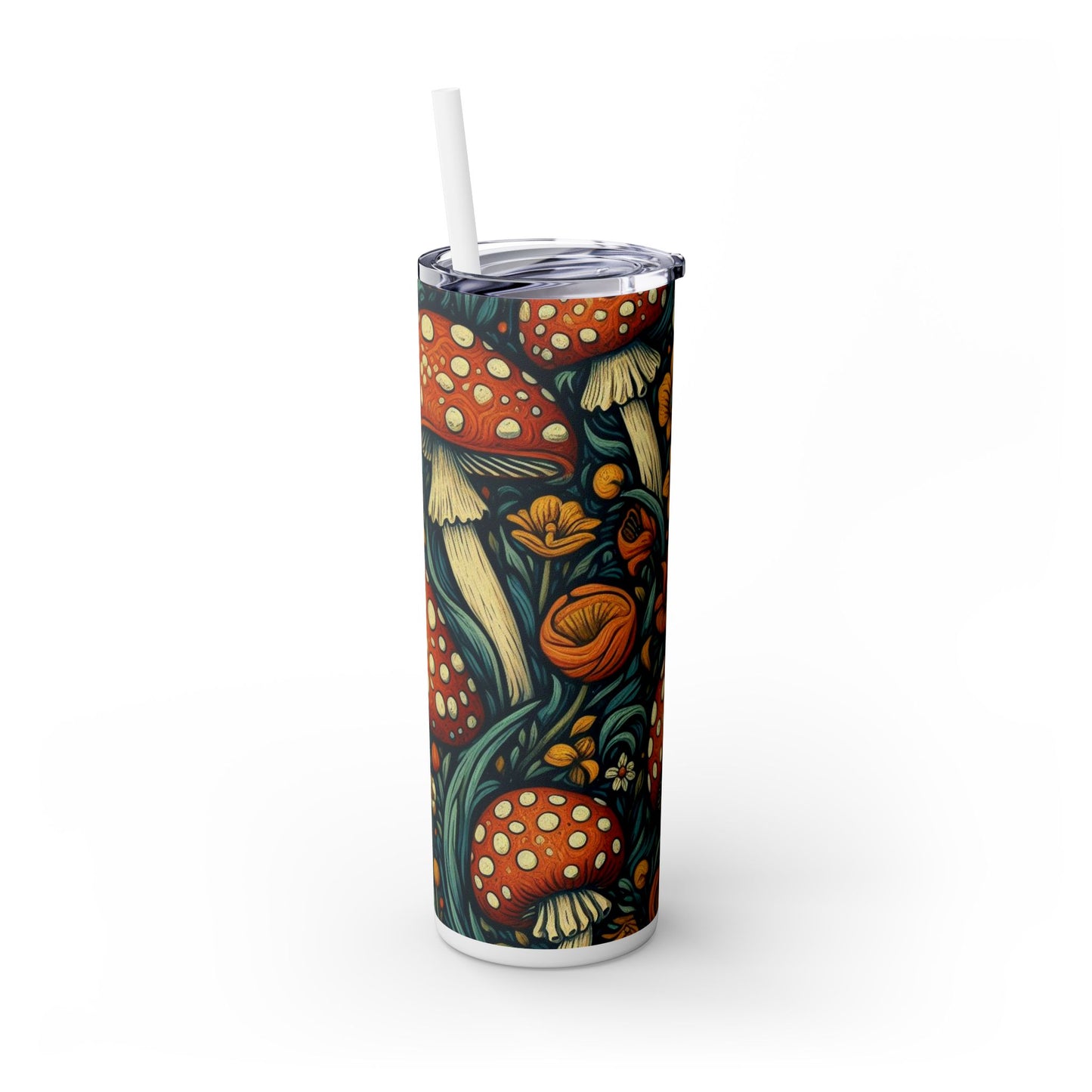 Amanita Muscaria Mushroom Skinny Tumbler with Straw, 20oz