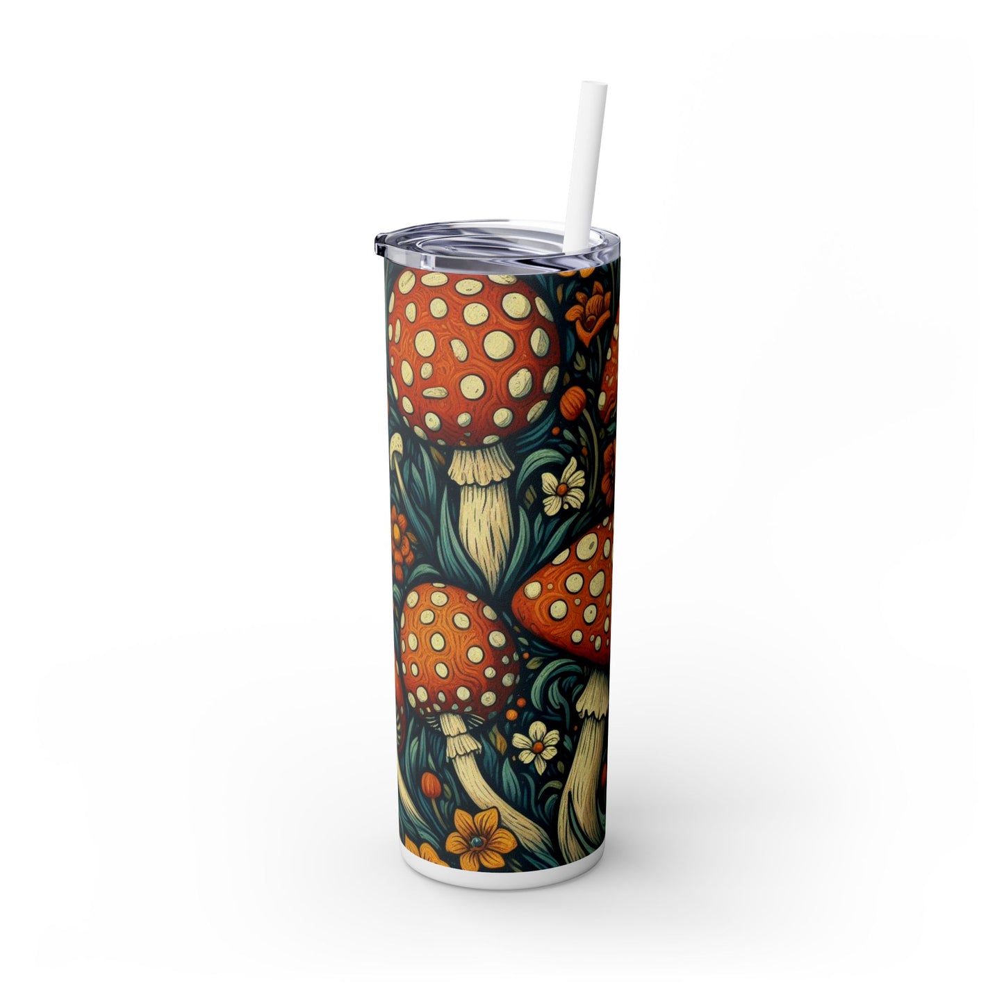 Amanita Muscaria Mushroom Skinny Tumbler with Straw, 20oz