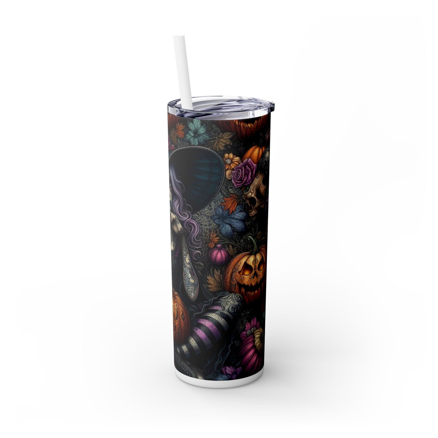 Witch Pumpkins Halloween Skinny Tumbler with Straw, 20oz