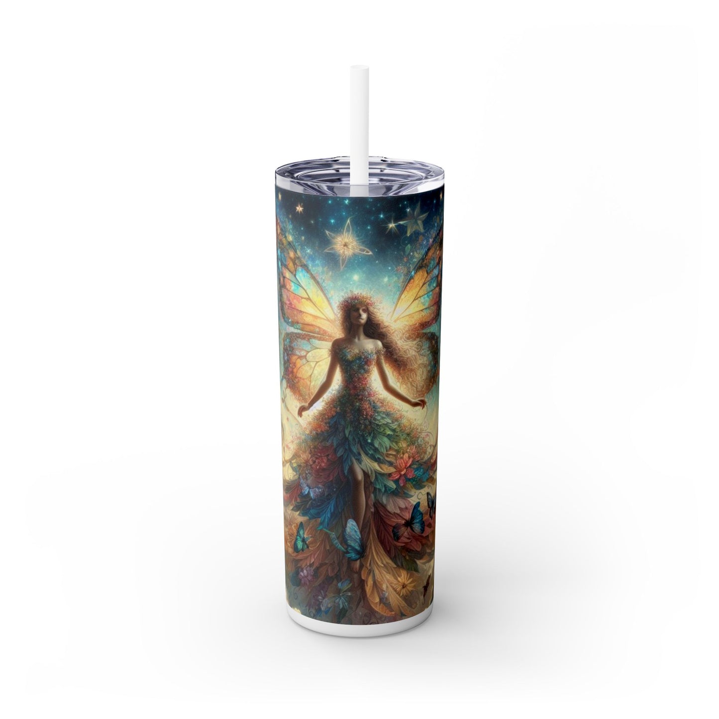 Fairy Butterfly Fantasy Skinny Tumbler with Straw, 20oz