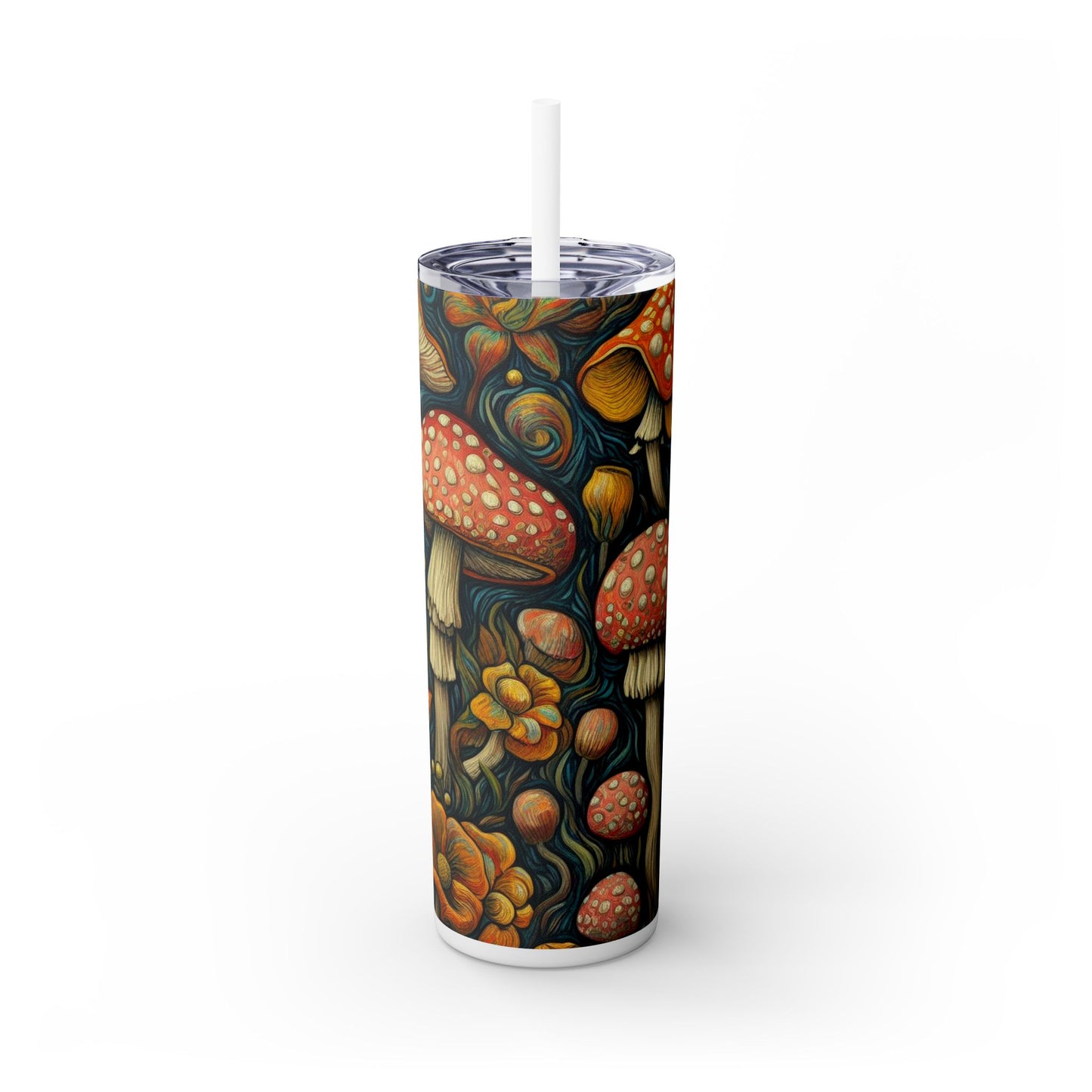 Amanita Muscaria Mushroom Skinny Tumbler with Straw, 20oz