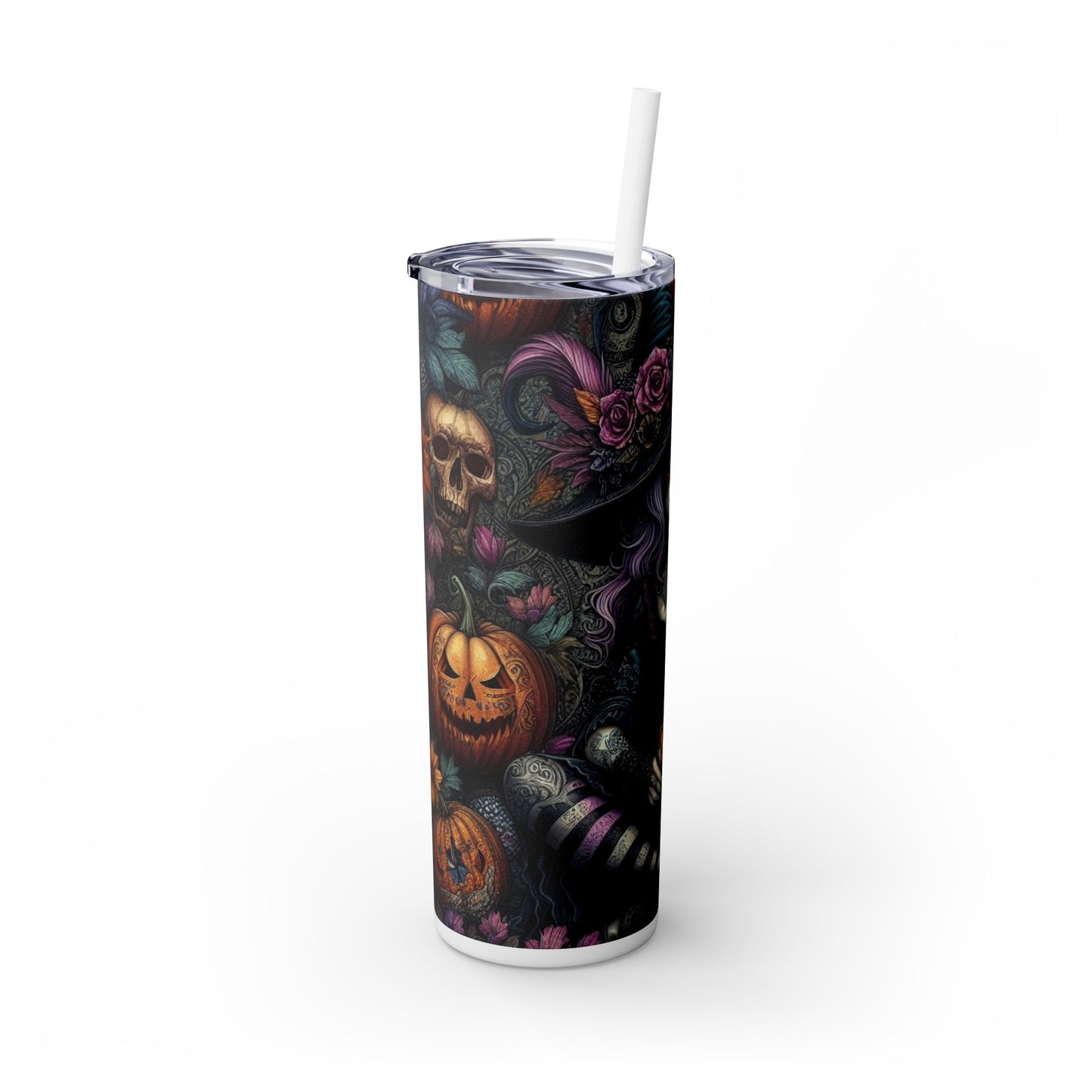 Witch Pumpkins Halloween Skinny Tumbler with Straw, 20oz