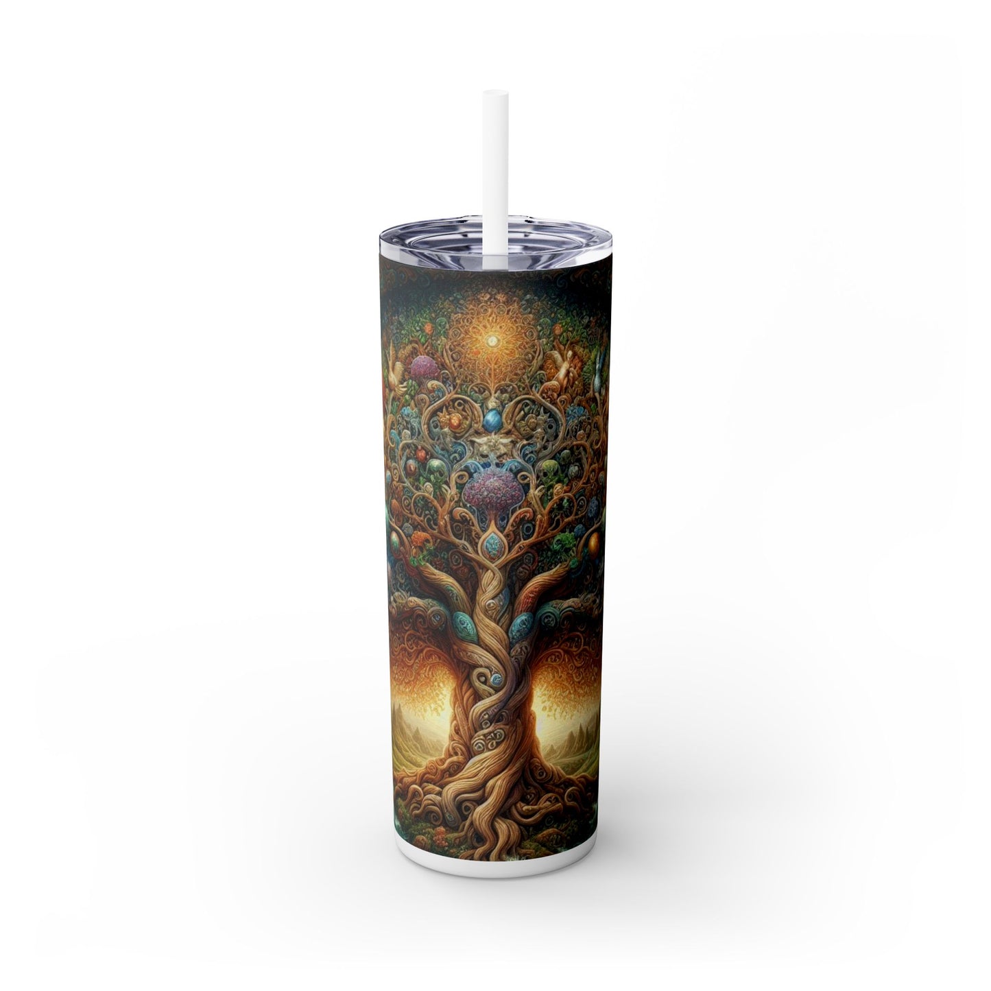 Tree of Life Skinny Tumbler with Straw, 20oz