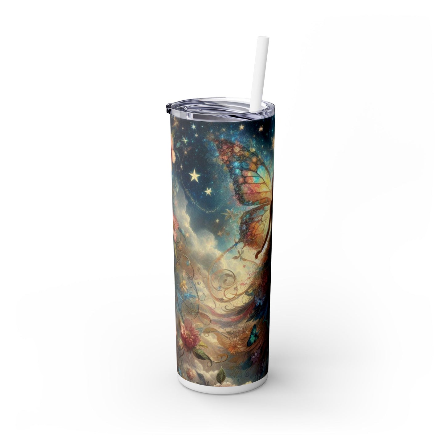 Fairy Butterfly Fantasy Skinny Tumbler with Straw, 20oz