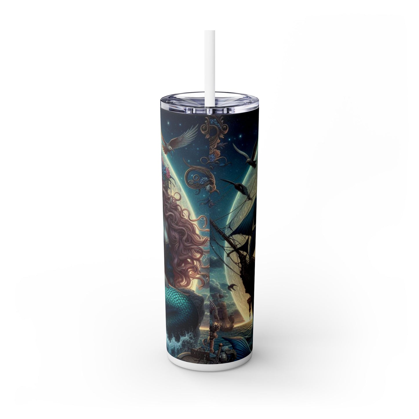 Mermaid Pirate Ship Skinny Tumbler with Straw, 20oz