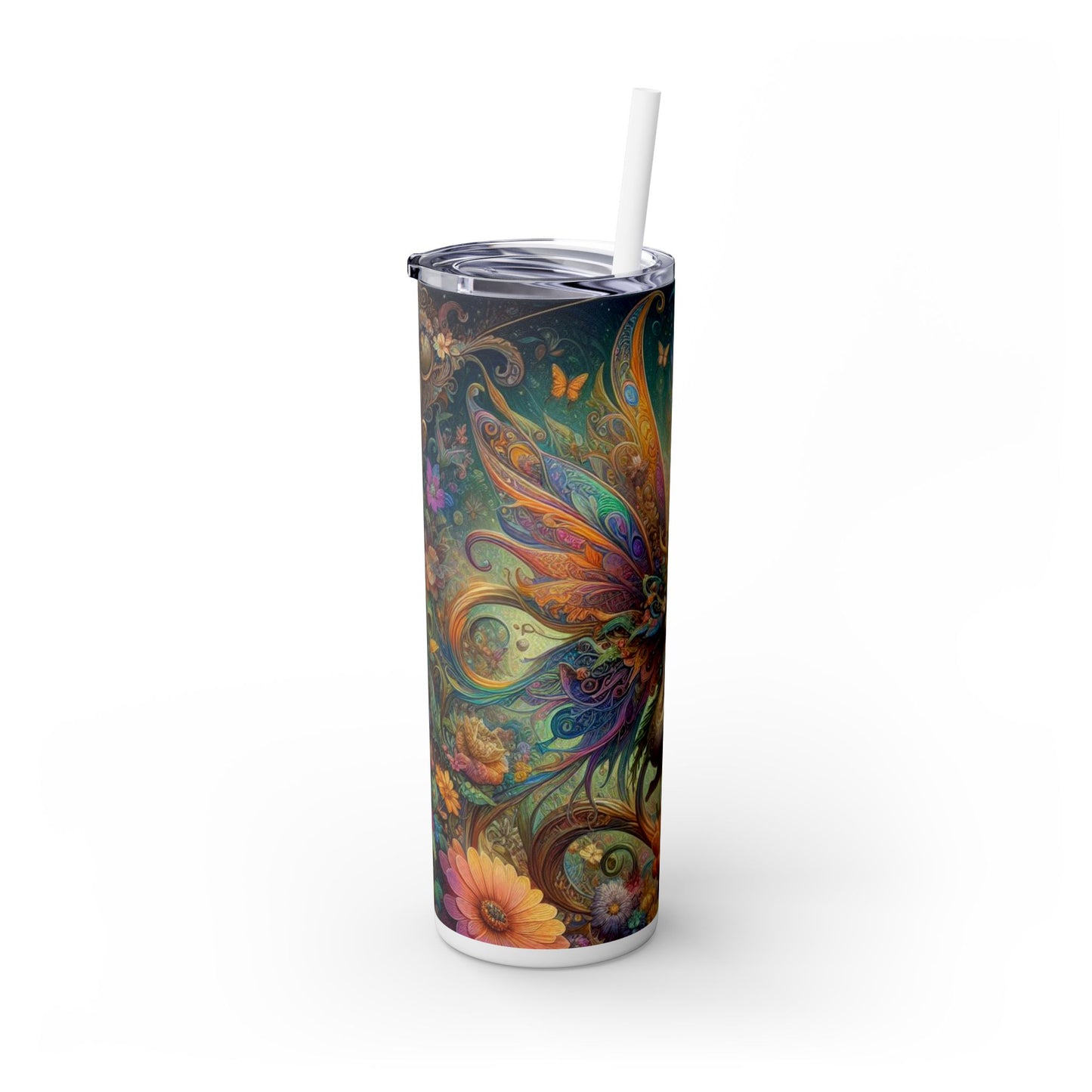 Fairy Butterfly Fantasy Skinny Tumbler with Straw, 20oz