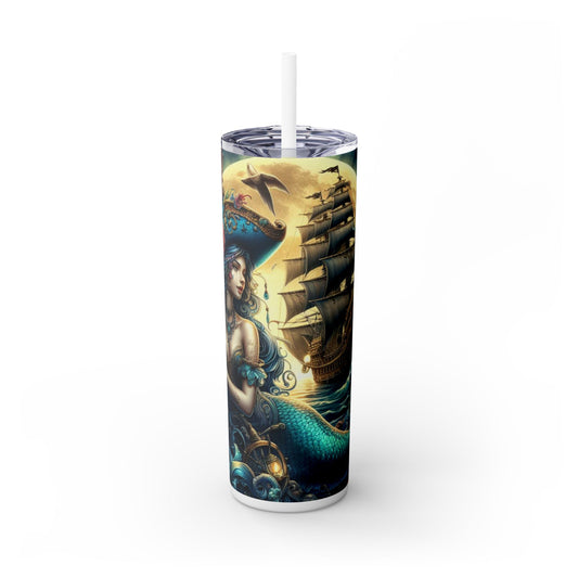 Mermaid Pirate Ship Skinny Tumbler with Straw, 20oz