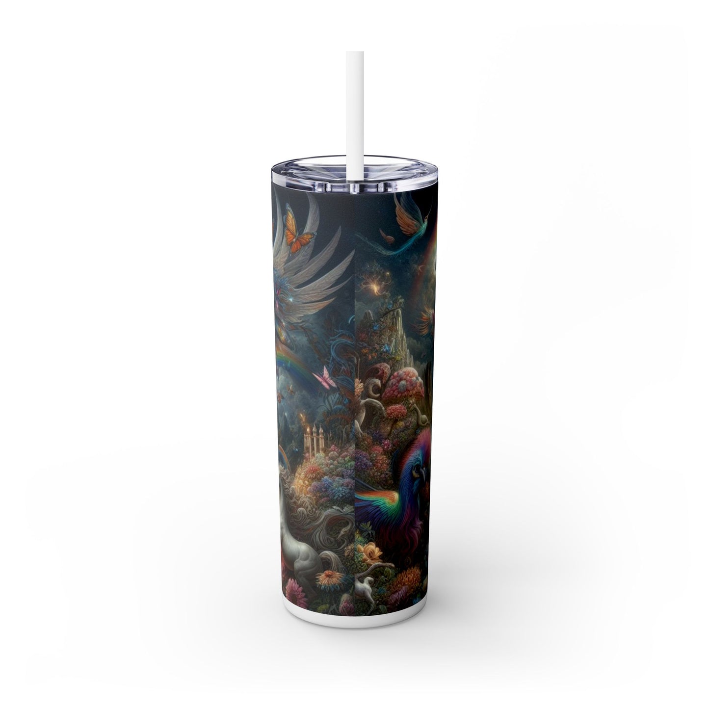 Angel and Unicorn Skinny Tumbler with Straw, 20oz