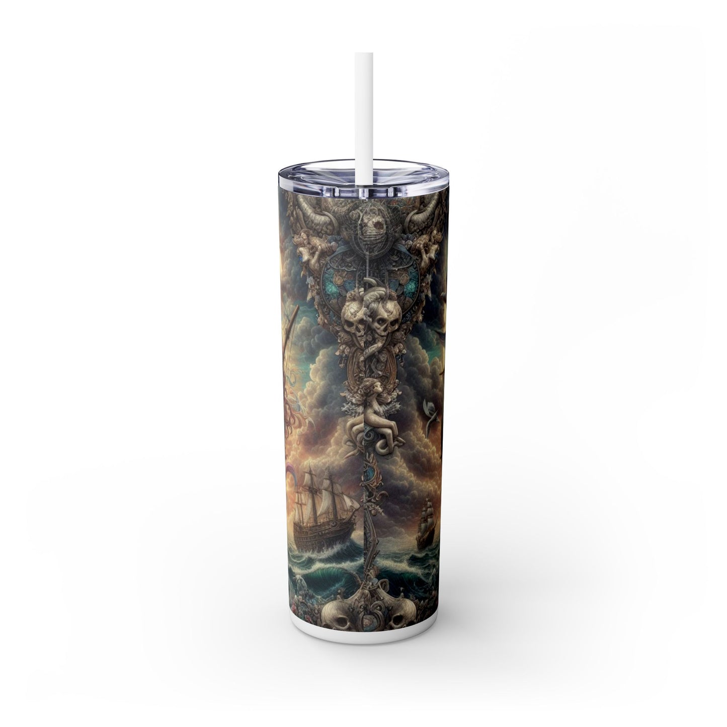 Mermaid Pirate Ship Skinny Tumbler with Straw, 20oz