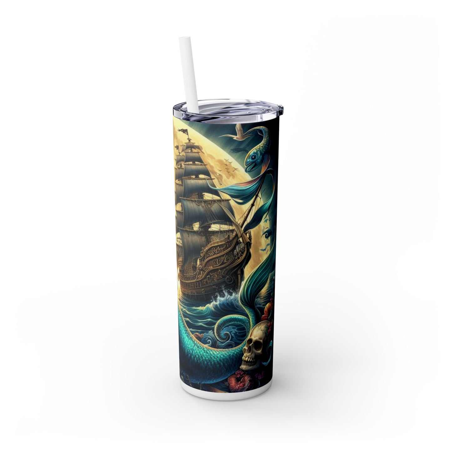 Mermaid Pirate Ship Skinny Tumbler with Straw, 20oz