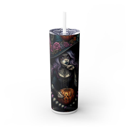 Witch Pumpkins Halloween Skinny Tumbler with Straw, 20oz