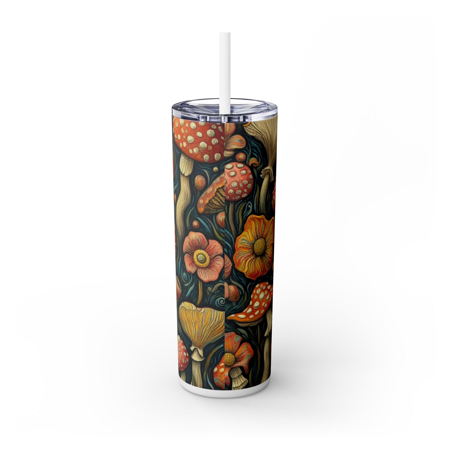 Amanita Muscaria Mushroom Skinny Tumbler with Straw, 20oz