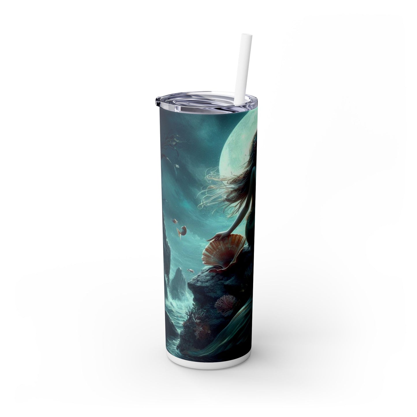 Mermaid Skinny Tumbler with Straw, 20oz