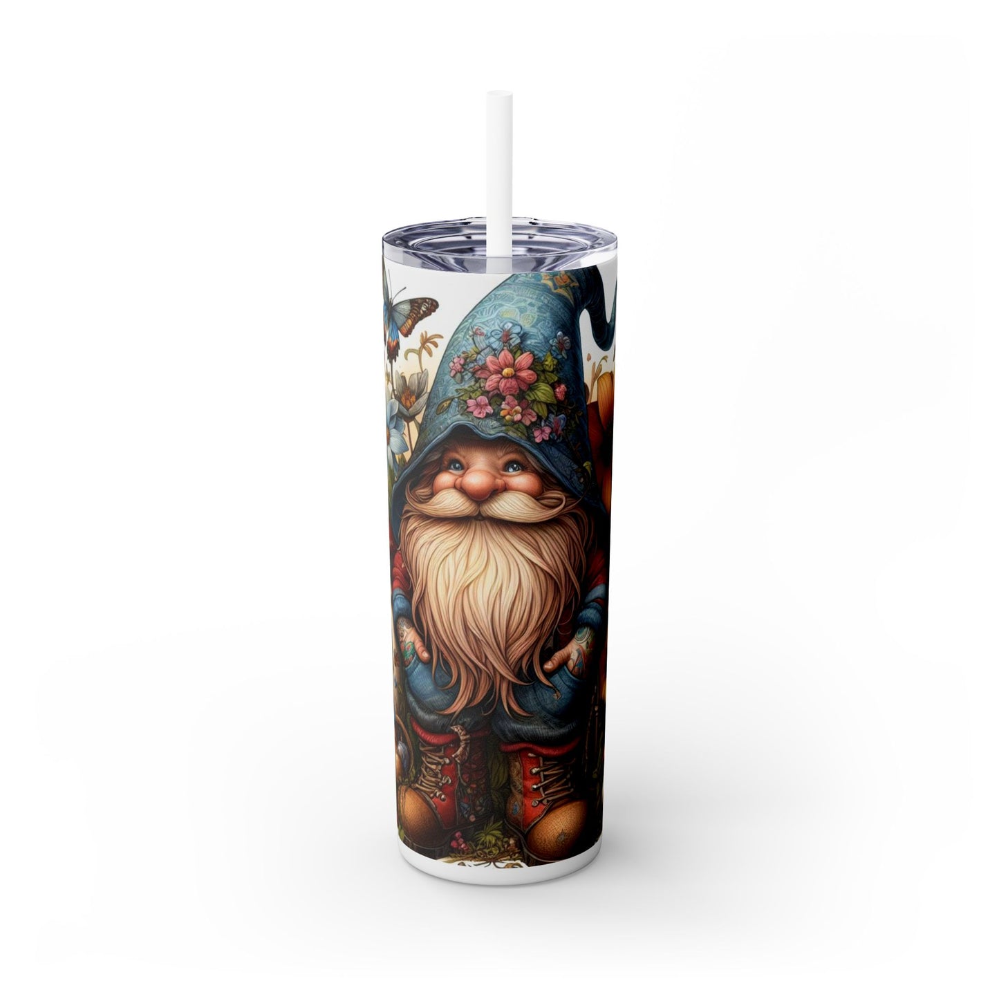 Gnome Skinny Tumbler with Straw, 20oz