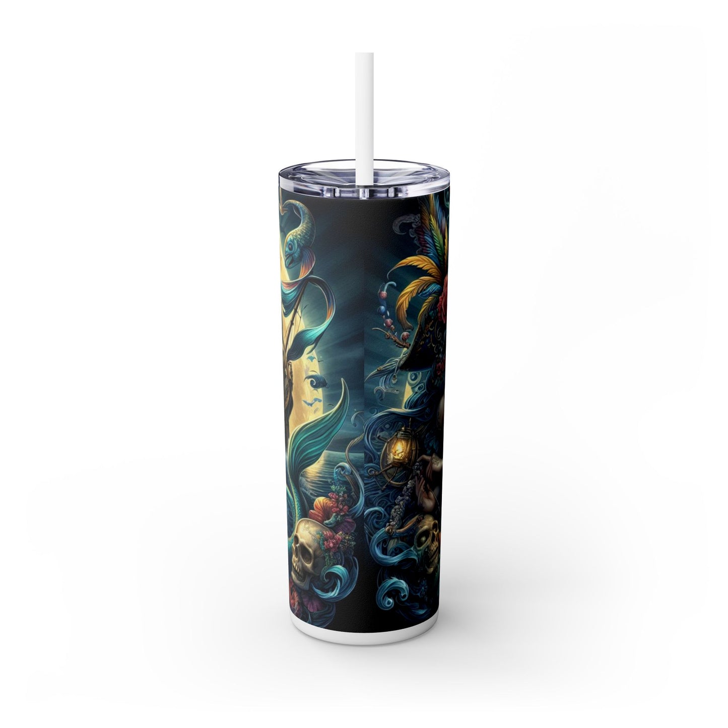 Mermaid Pirate Ship Skinny Tumbler with Straw, 20oz