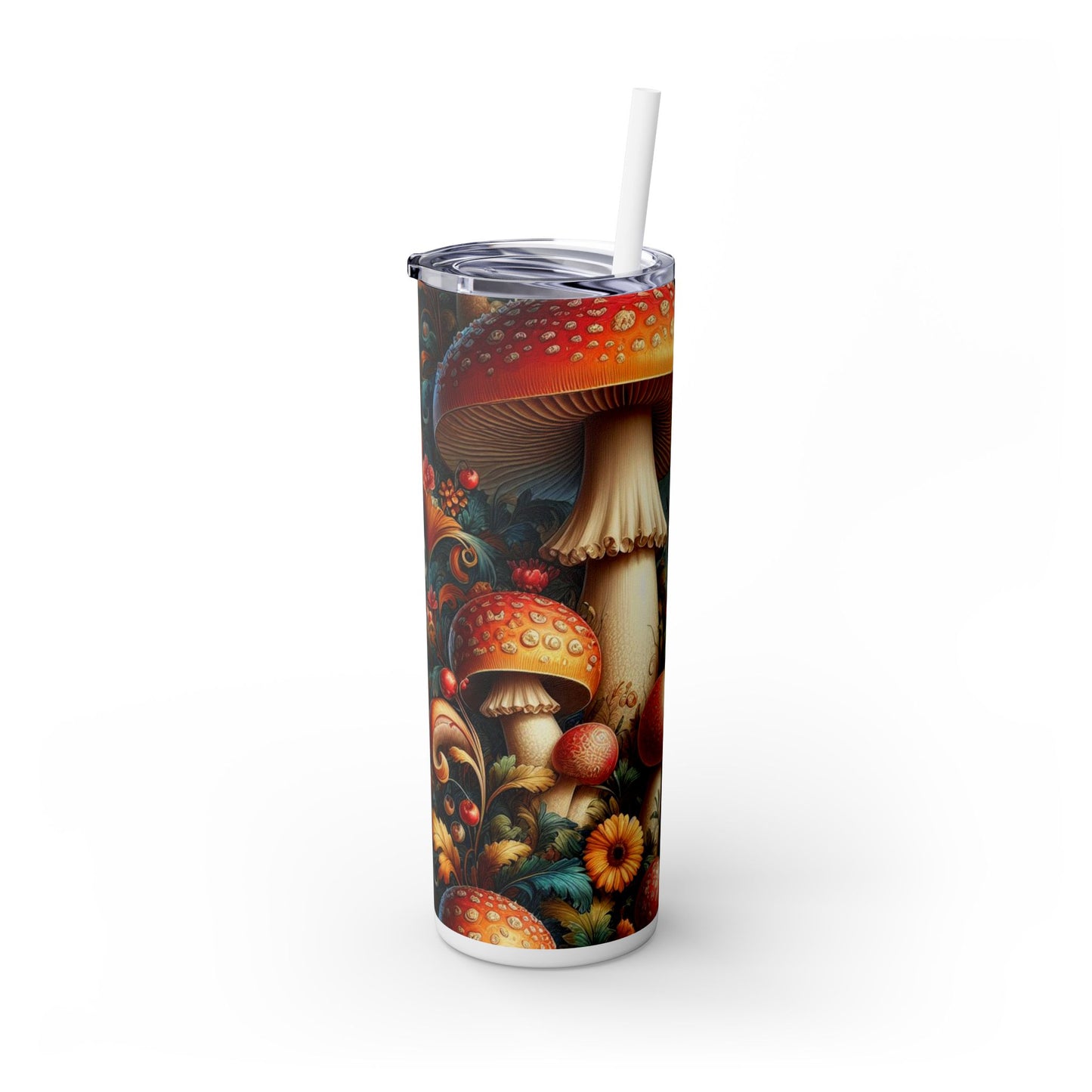 Mushroom Amanita Skinny Tumbler with Straw, 20oz