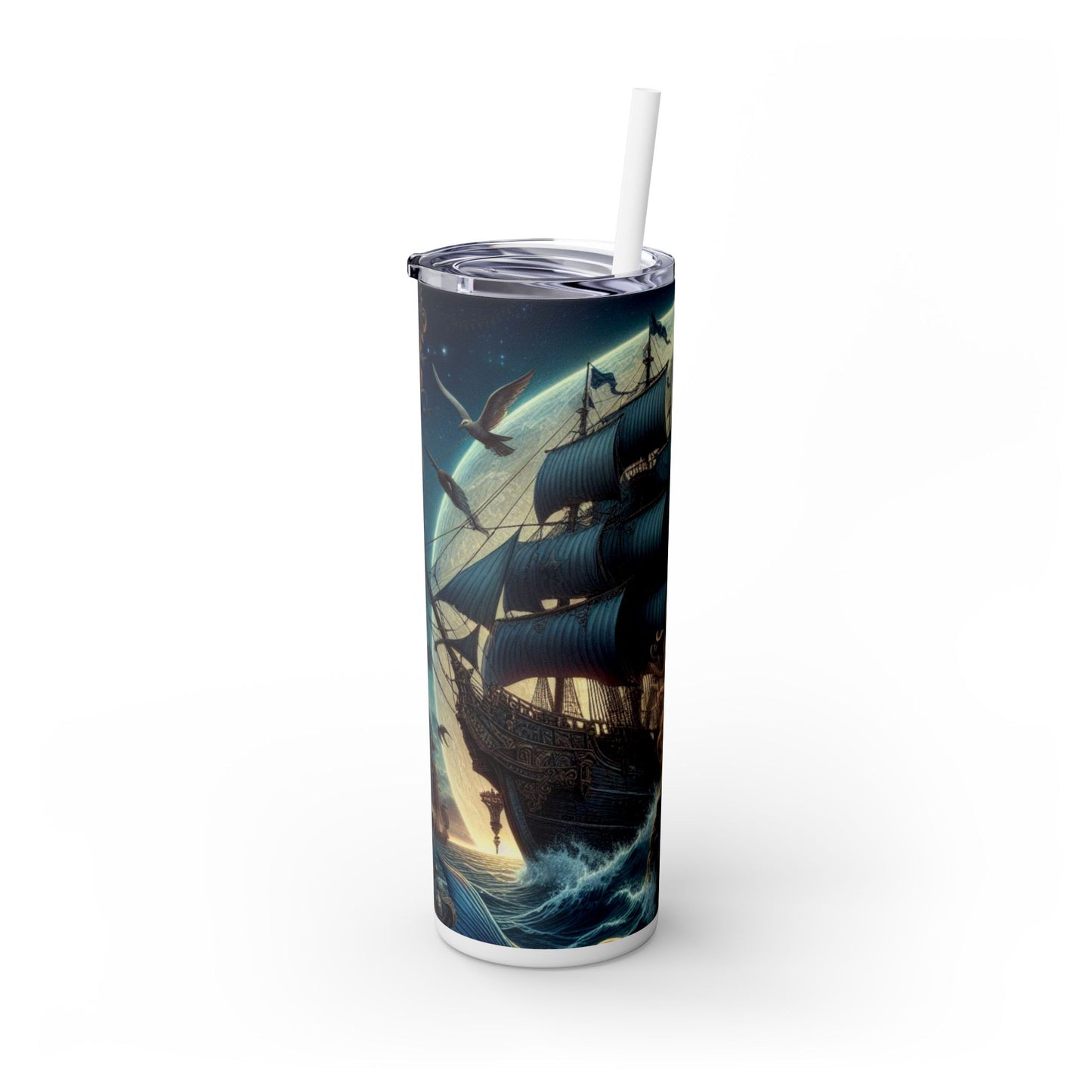 Mermaid Pirate Ship Skinny Tumbler with Straw, 20oz