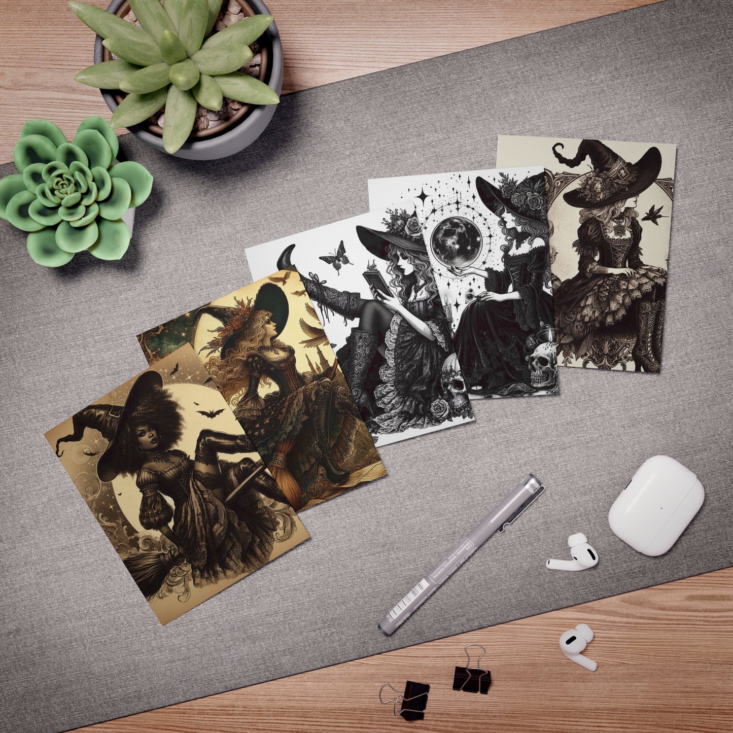 Greeting Card Set - Witch Design (5-Pack)