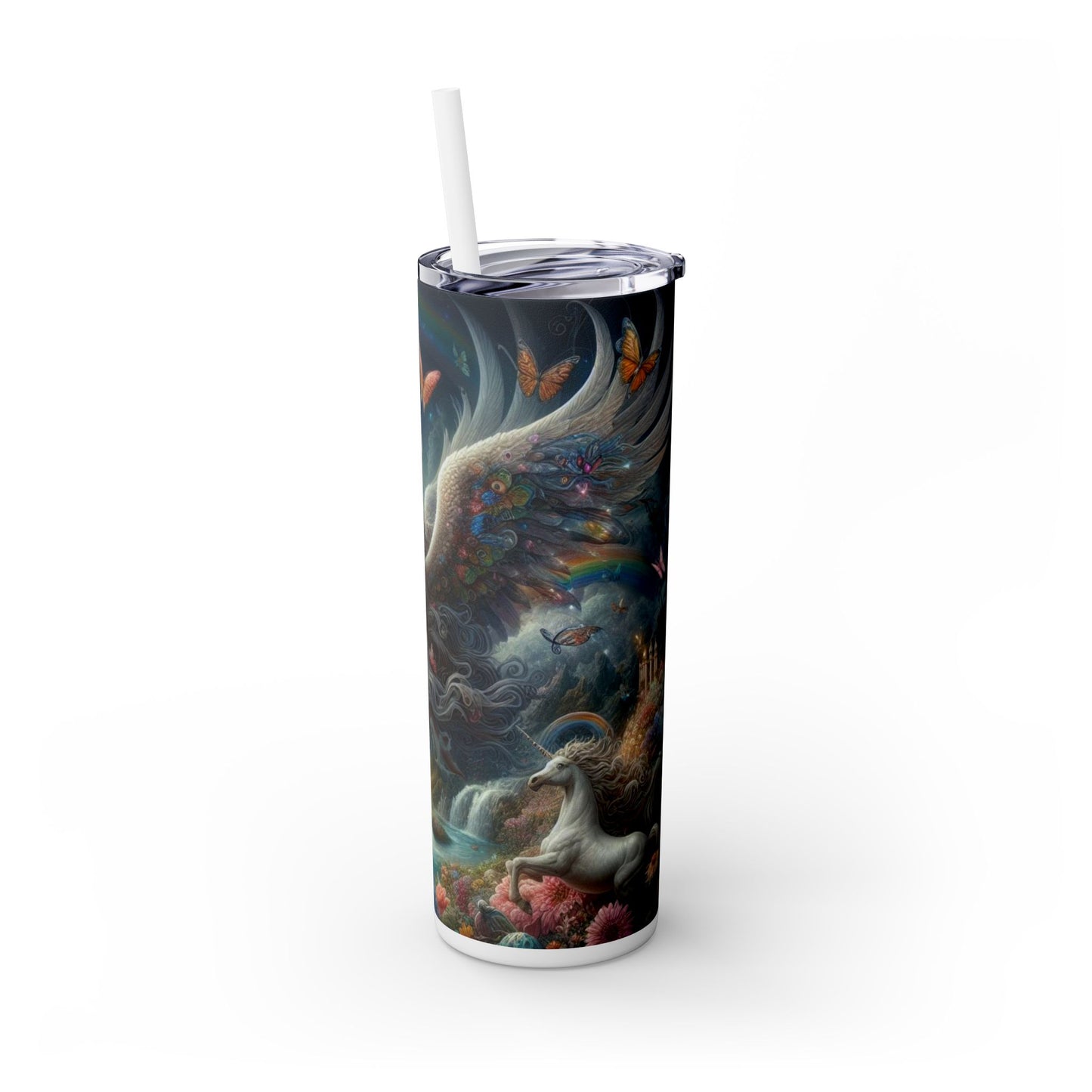 Angel and Unicorn Skinny Tumbler with Straw, 20oz