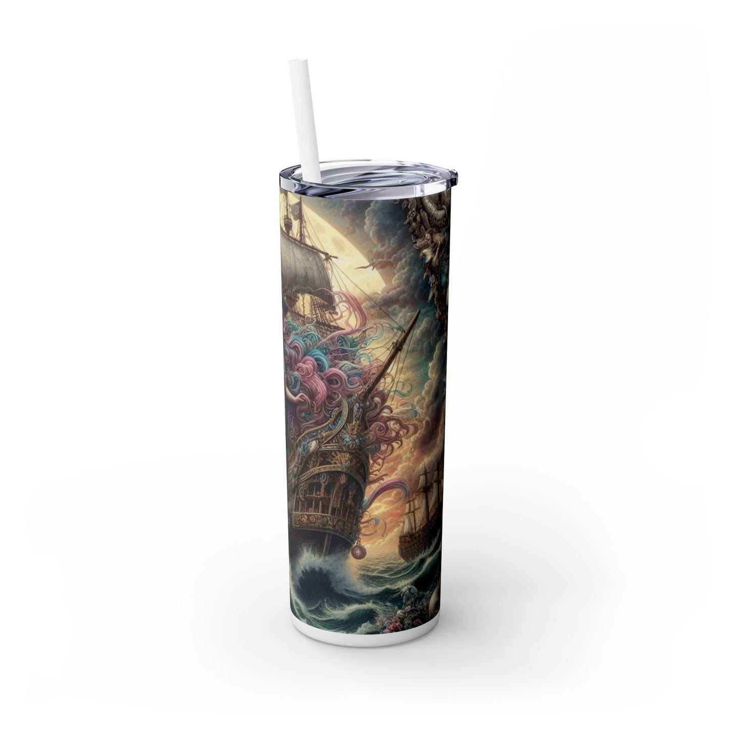 Mermaid Pirate Ship Skinny Tumbler with Straw, 20oz