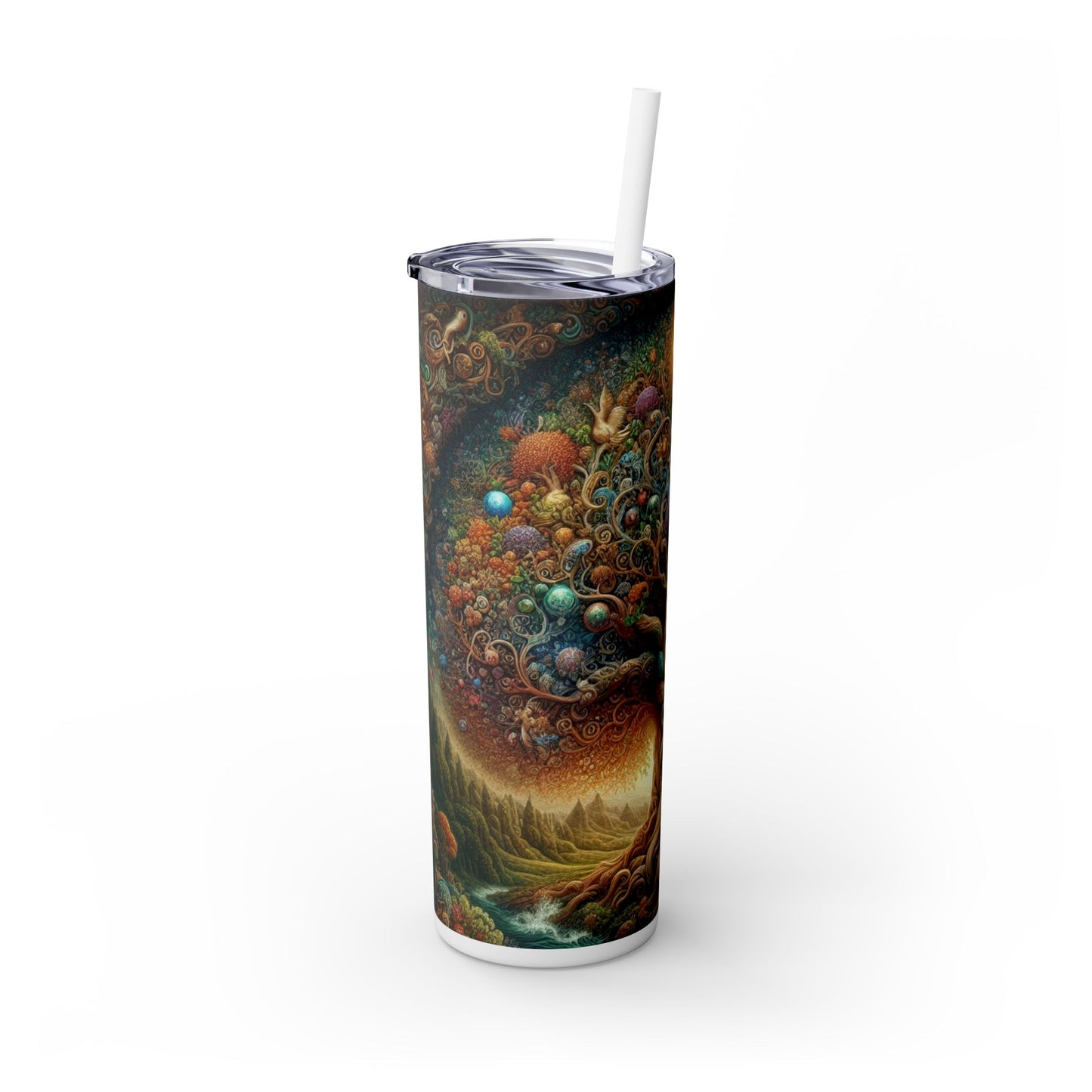 Tree of Life Skinny Tumbler with Straw, 20oz