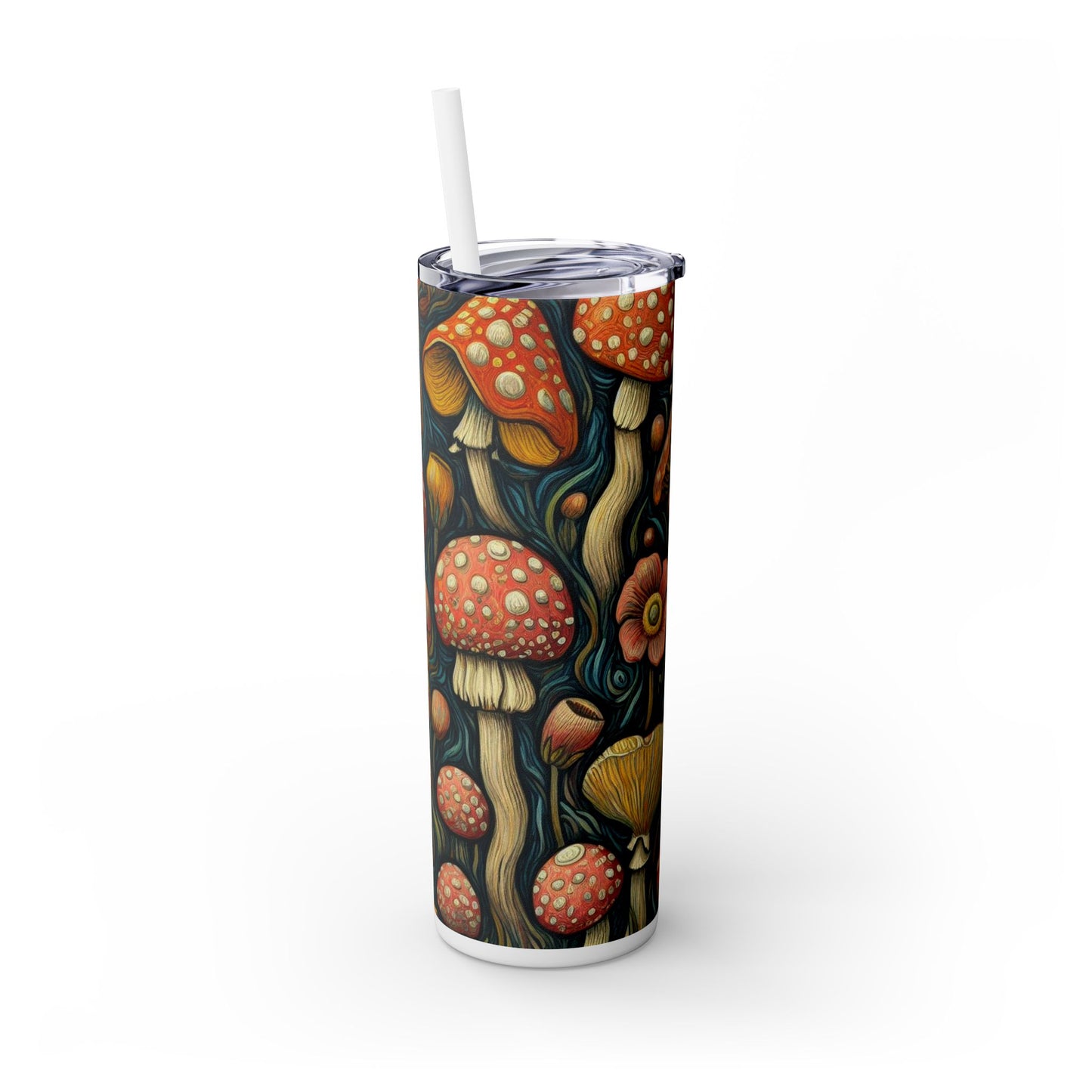 Amanita Muscaria Mushroom Skinny Tumbler with Straw, 20oz