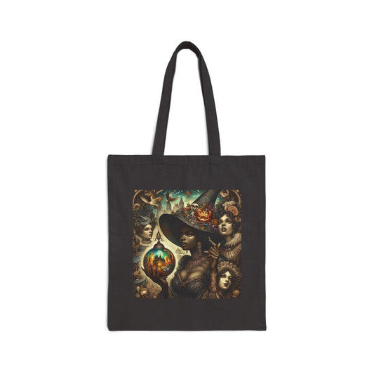 Witch Tote Bag - Cotton Canvas Halloween Carryall