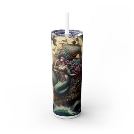 Mermaid Pirate Ship Skinny Tumbler with Straw, 20oz