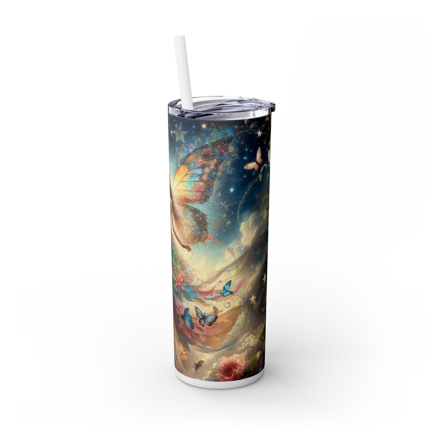 Fairy Butterfly Fantasy Skinny Tumbler with Straw, 20oz