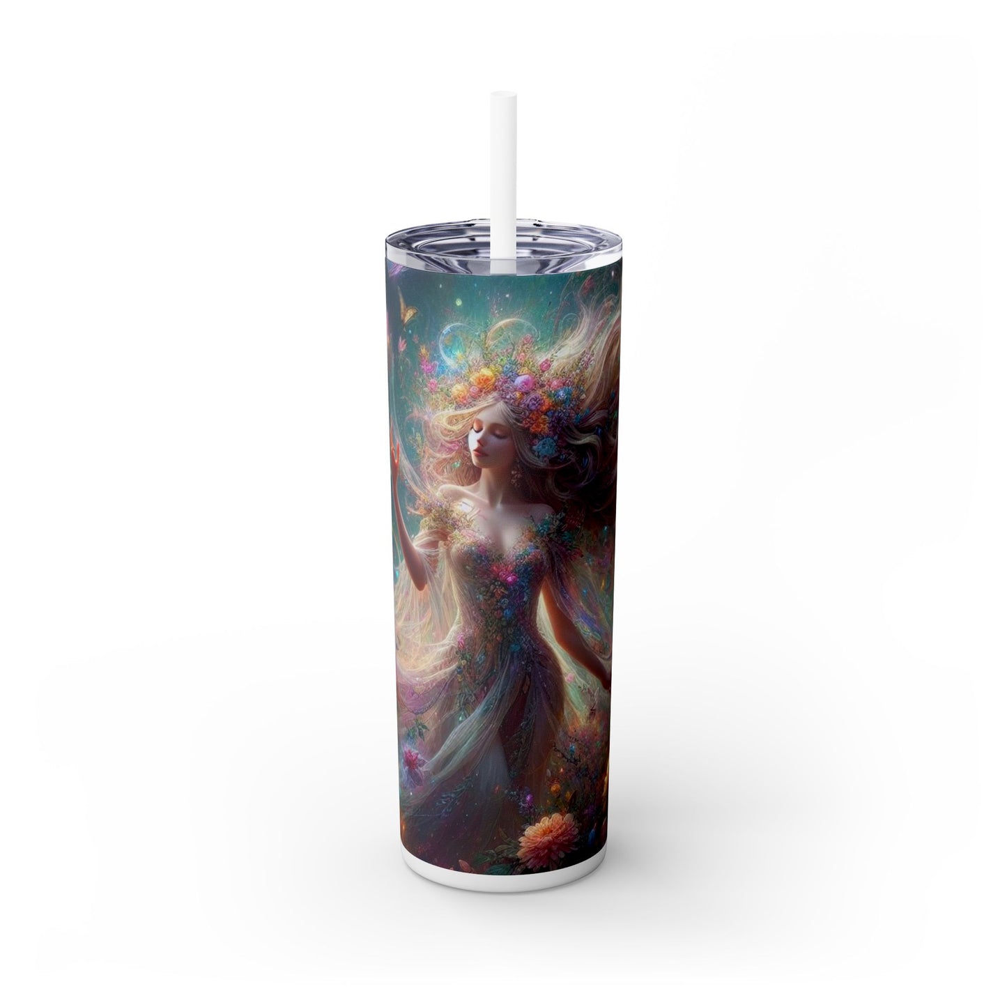 Fairy Butterfly Fantasy Skinny Tumbler with Straw, 20oz