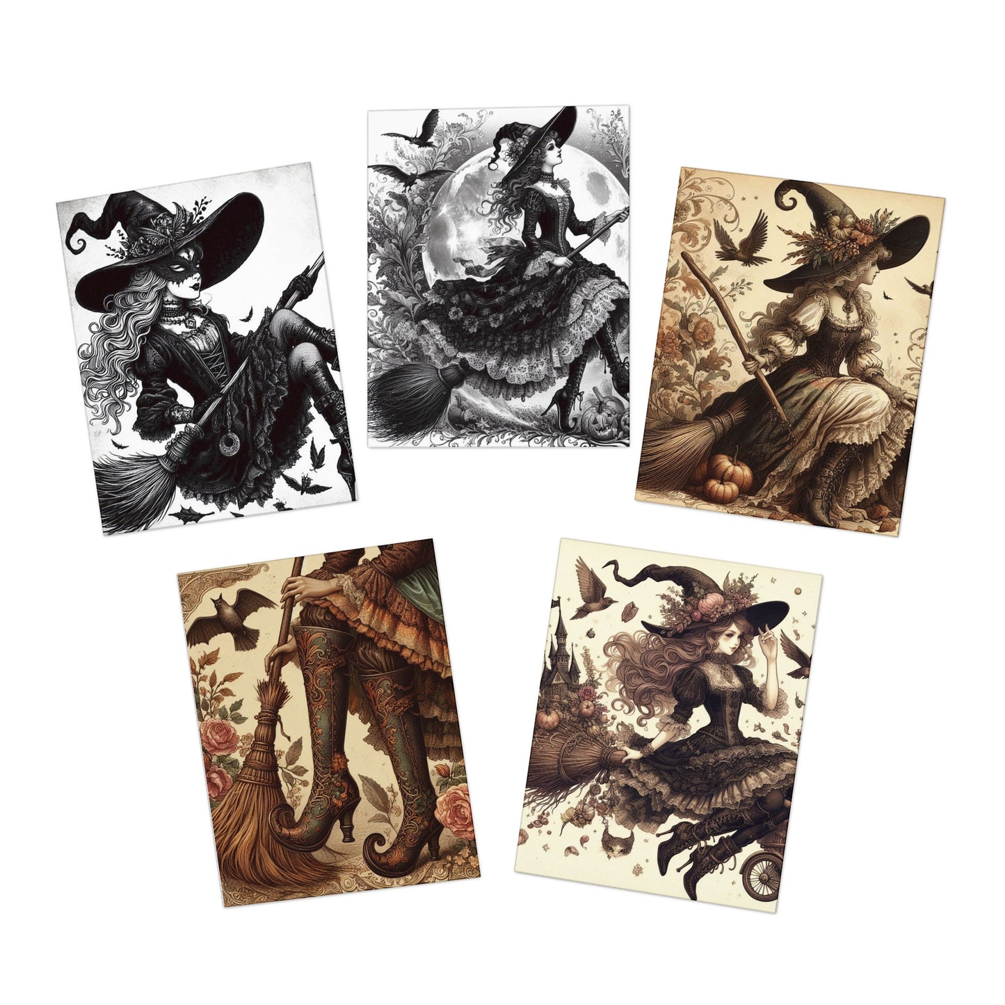 Greeting Card Set - Witch Design (5-Pack)