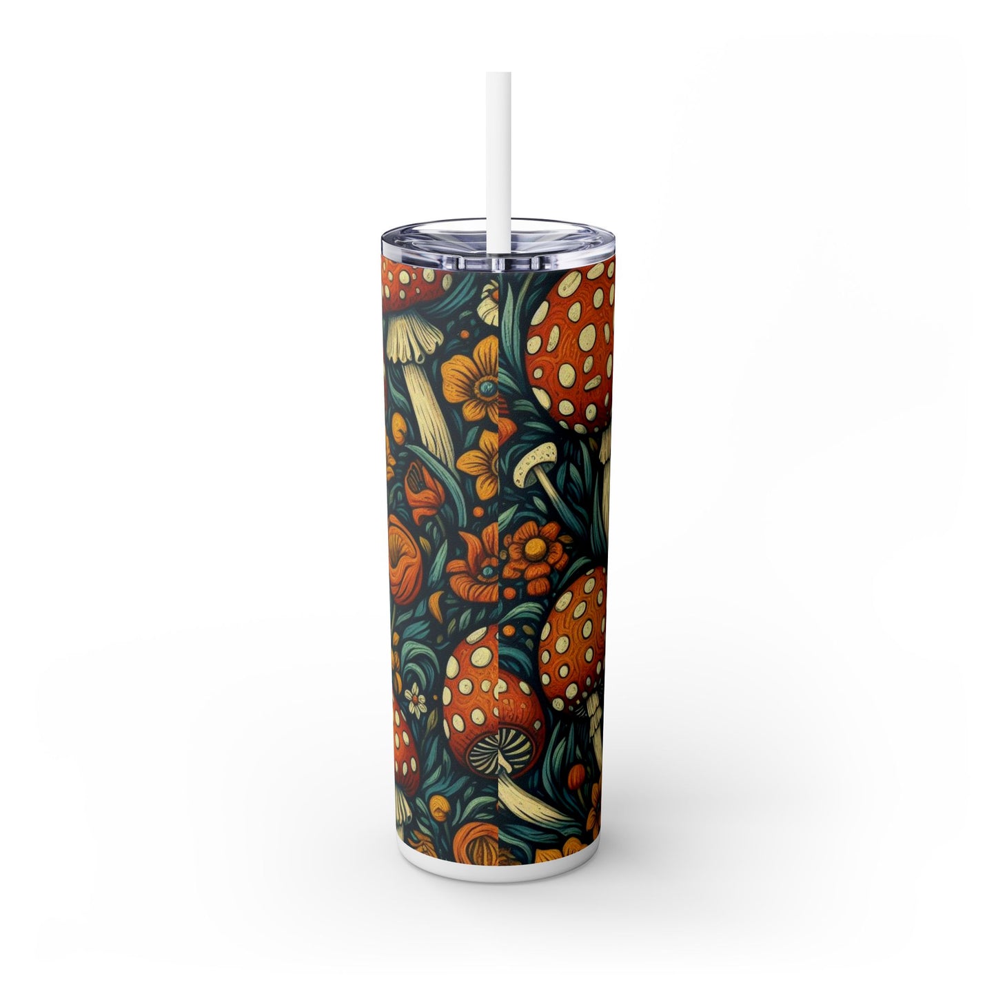 Amanita Muscaria Mushroom Skinny Tumbler with Straw, 20oz