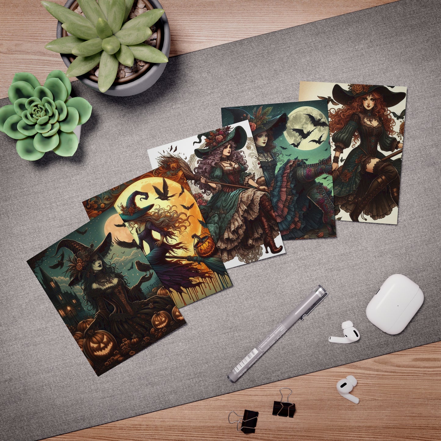 Greeting Card Set - Witch Design (5-Pack)