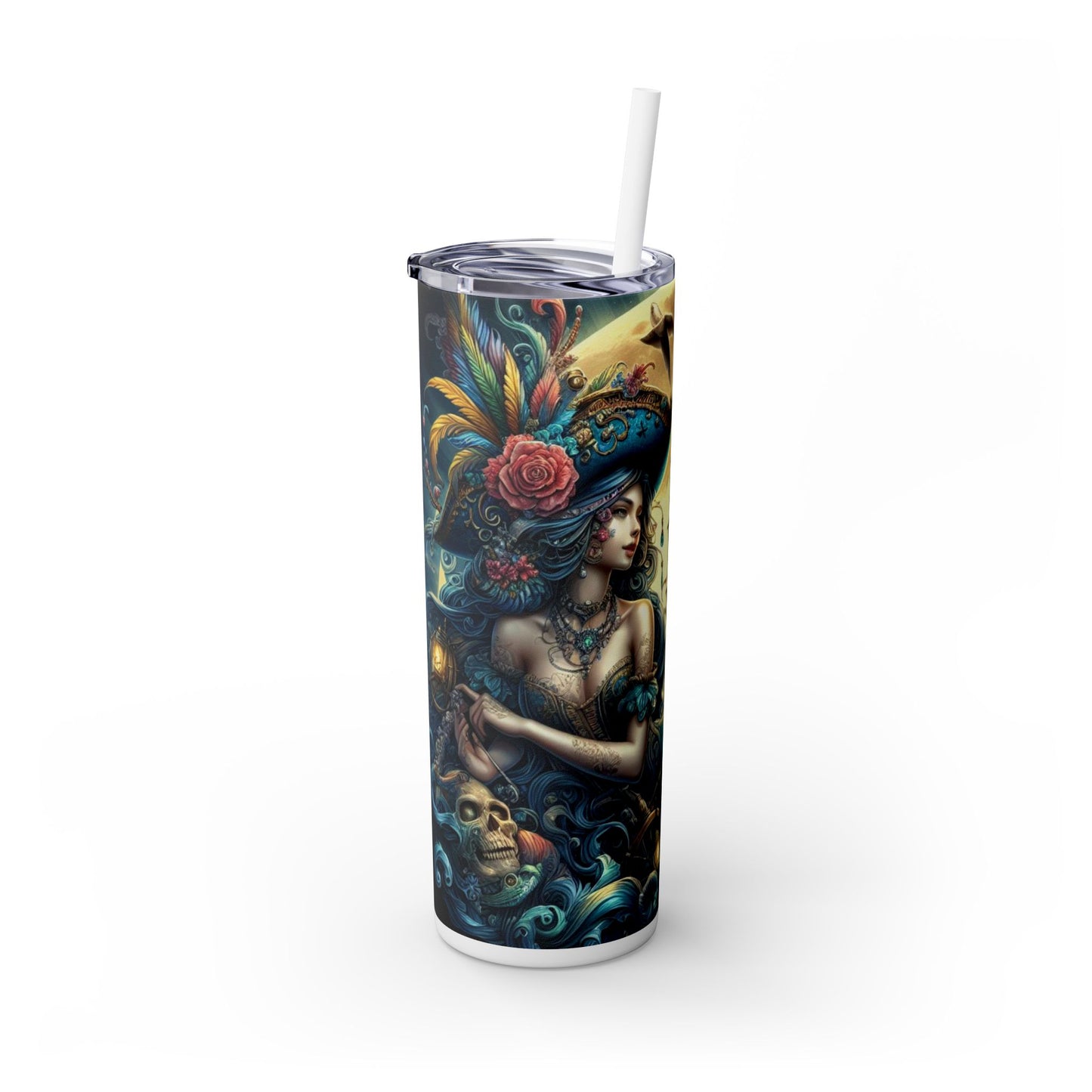 Mermaid Pirate Ship Skinny Tumbler with Straw, 20oz