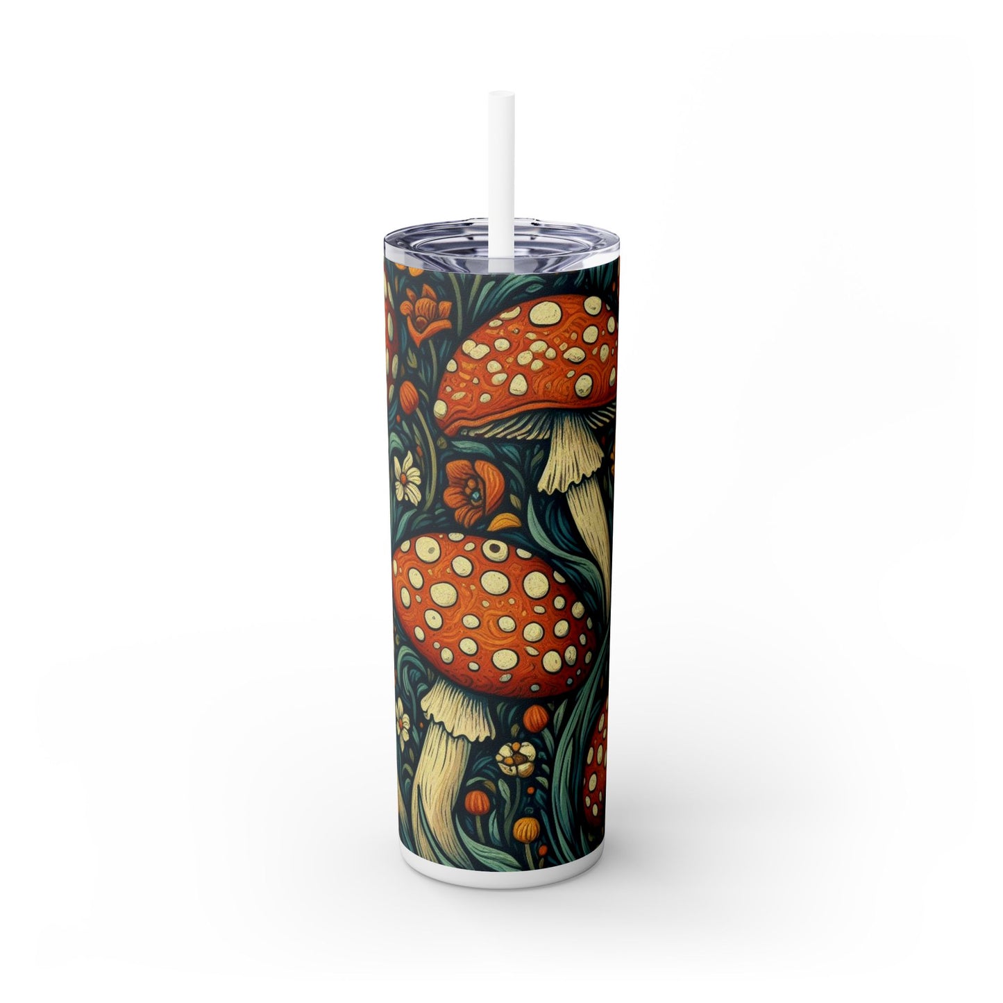 Amanita Muscaria Mushroom Skinny Tumbler with Straw, 20oz