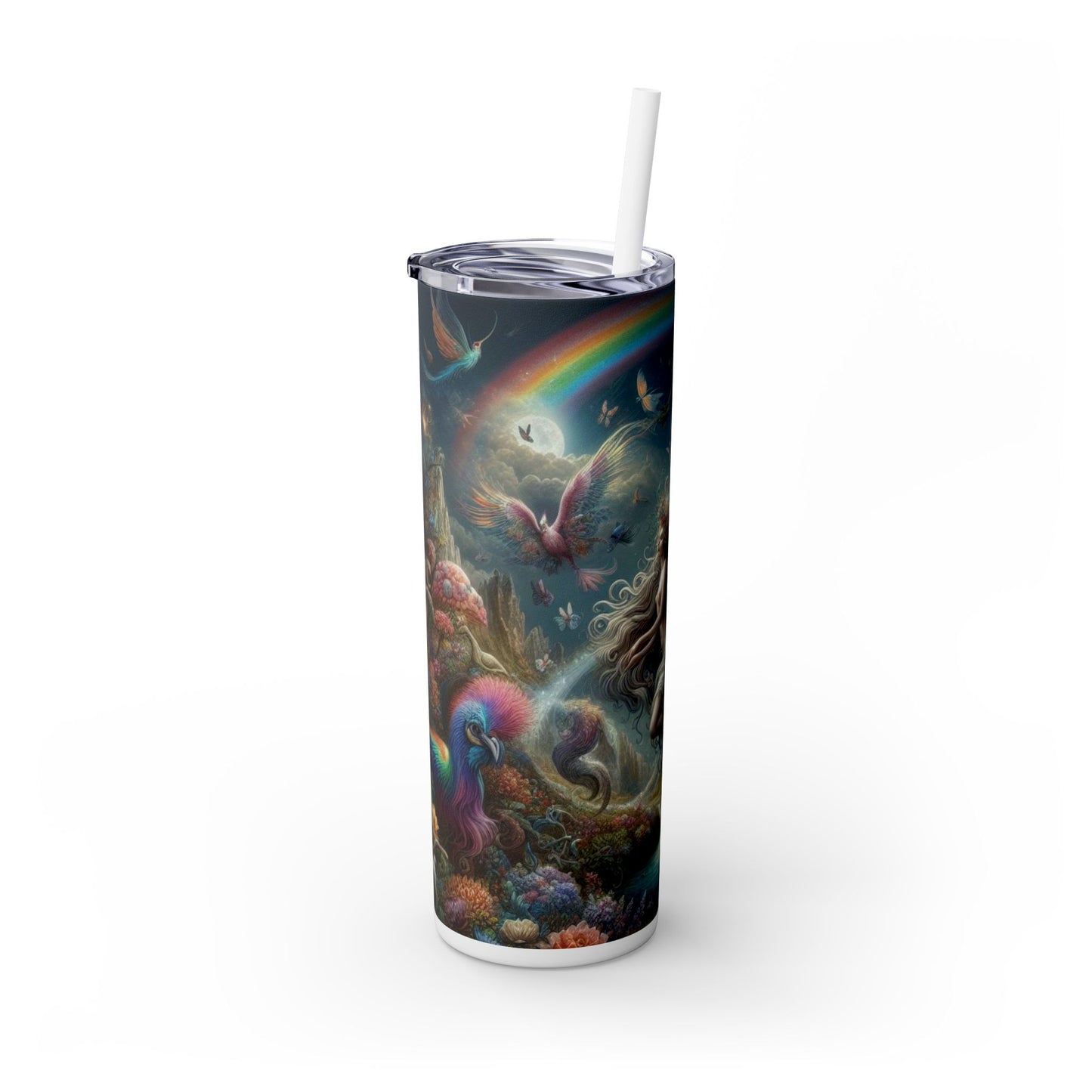 Angel and Unicorn Skinny Tumbler with Straw, 20oz