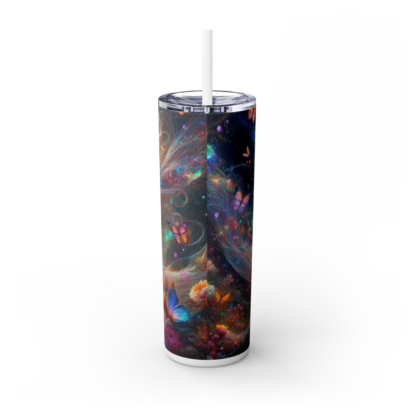 Fairy Butterfly Fantasy Skinny Tumbler with Straw, 20oz