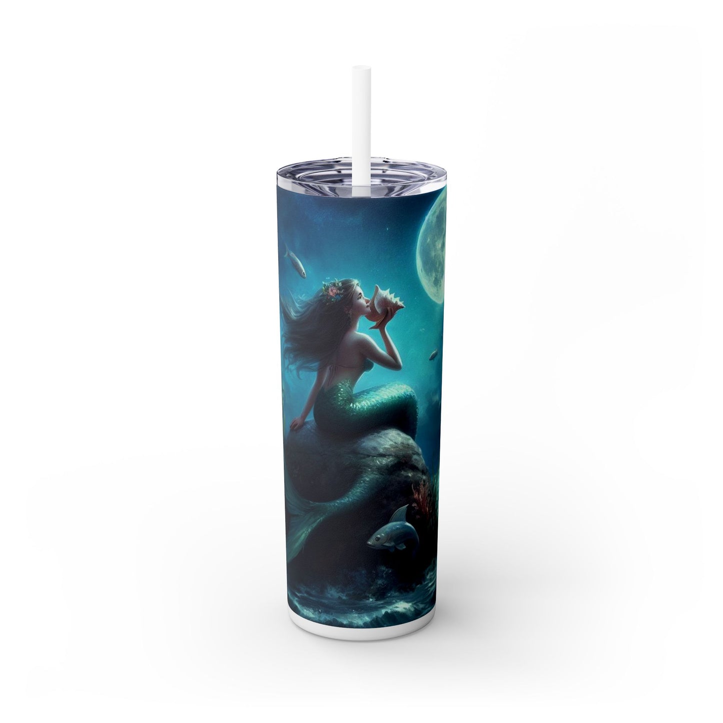 Mermaid Skinny Tumbler with Straw, 20oz