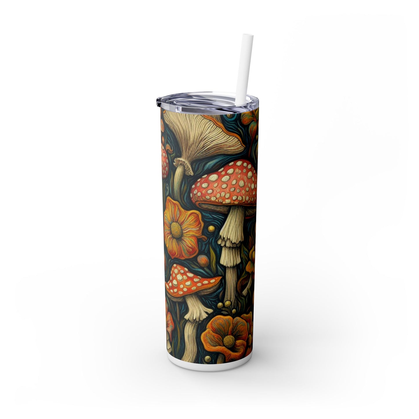 Amanita Muscaria Mushroom Skinny Tumbler with Straw, 20oz