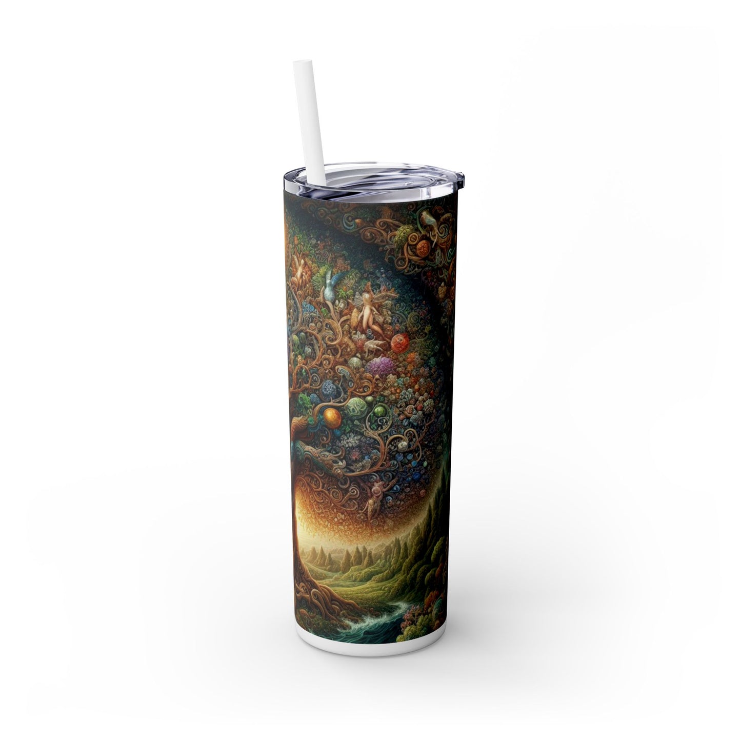 Tree of Life Skinny Tumbler with Straw, 20oz