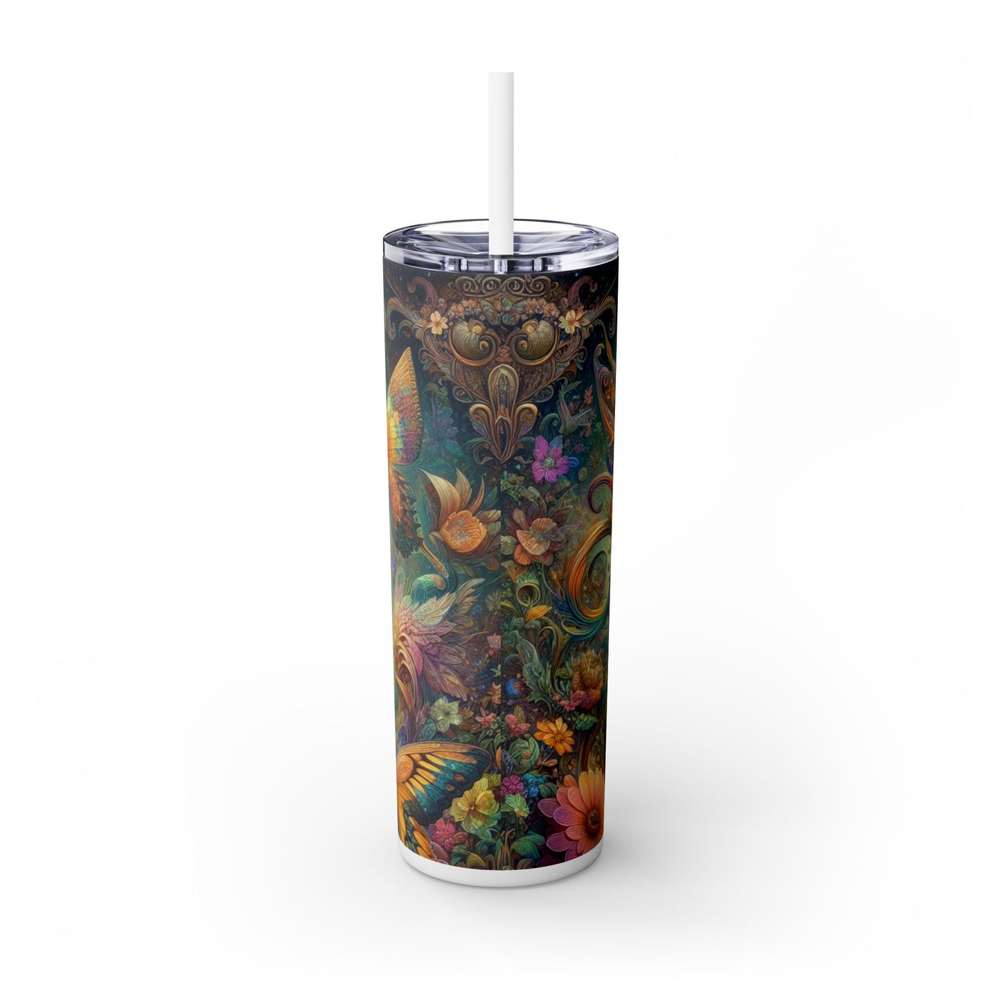 Fairy Butterfly Fantasy Skinny Tumbler with Straw, 20oz