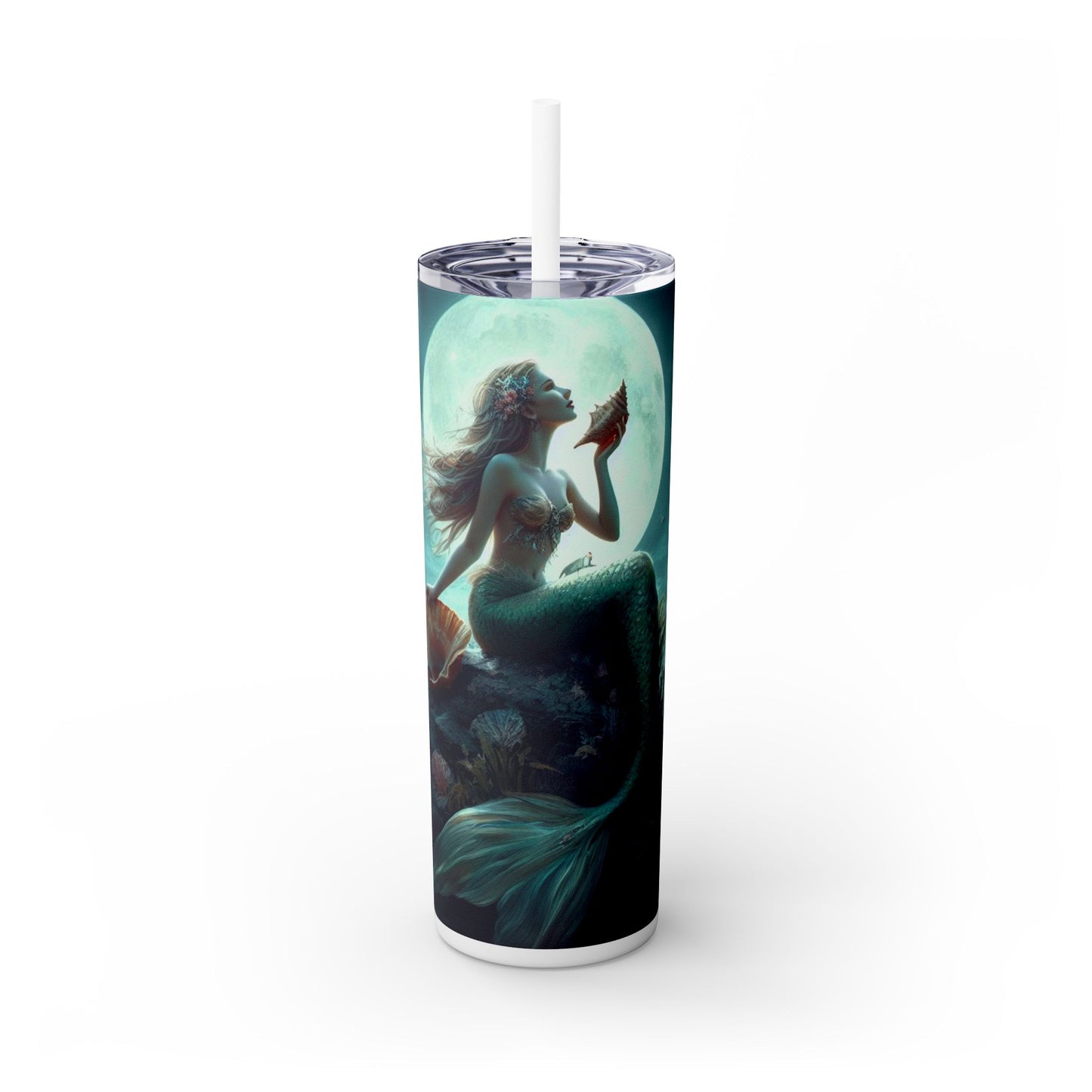 Mermaid Skinny Tumbler with Straw, 20oz