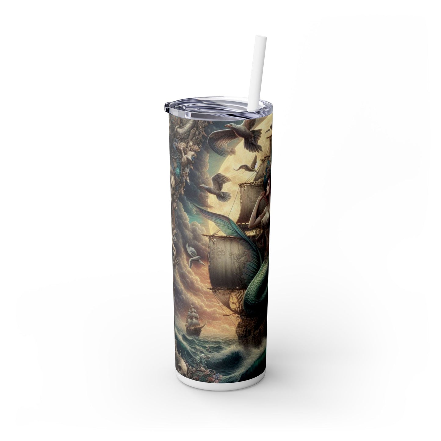 Mermaid Pirate Ship Skinny Tumbler with Straw, 20oz