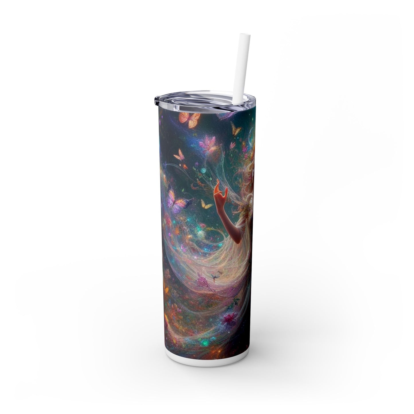 Fairy Butterfly Fantasy Skinny Tumbler with Straw, 20oz